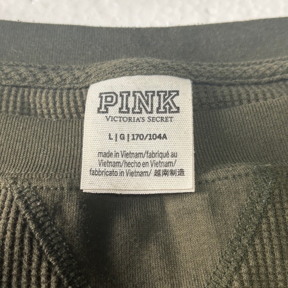 Victoria Secret’s PINK Women's Waffle Long Sleeve Dark Green Cropped Top Large - Picture 2 of 8